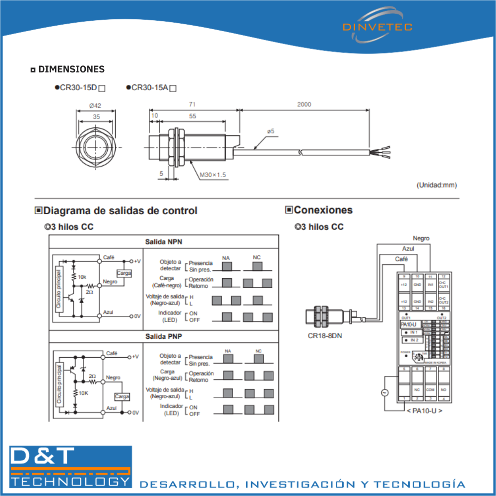 Sensor de Proximidad Capacitivo, CR30-15DP, salida PNP - Image 3